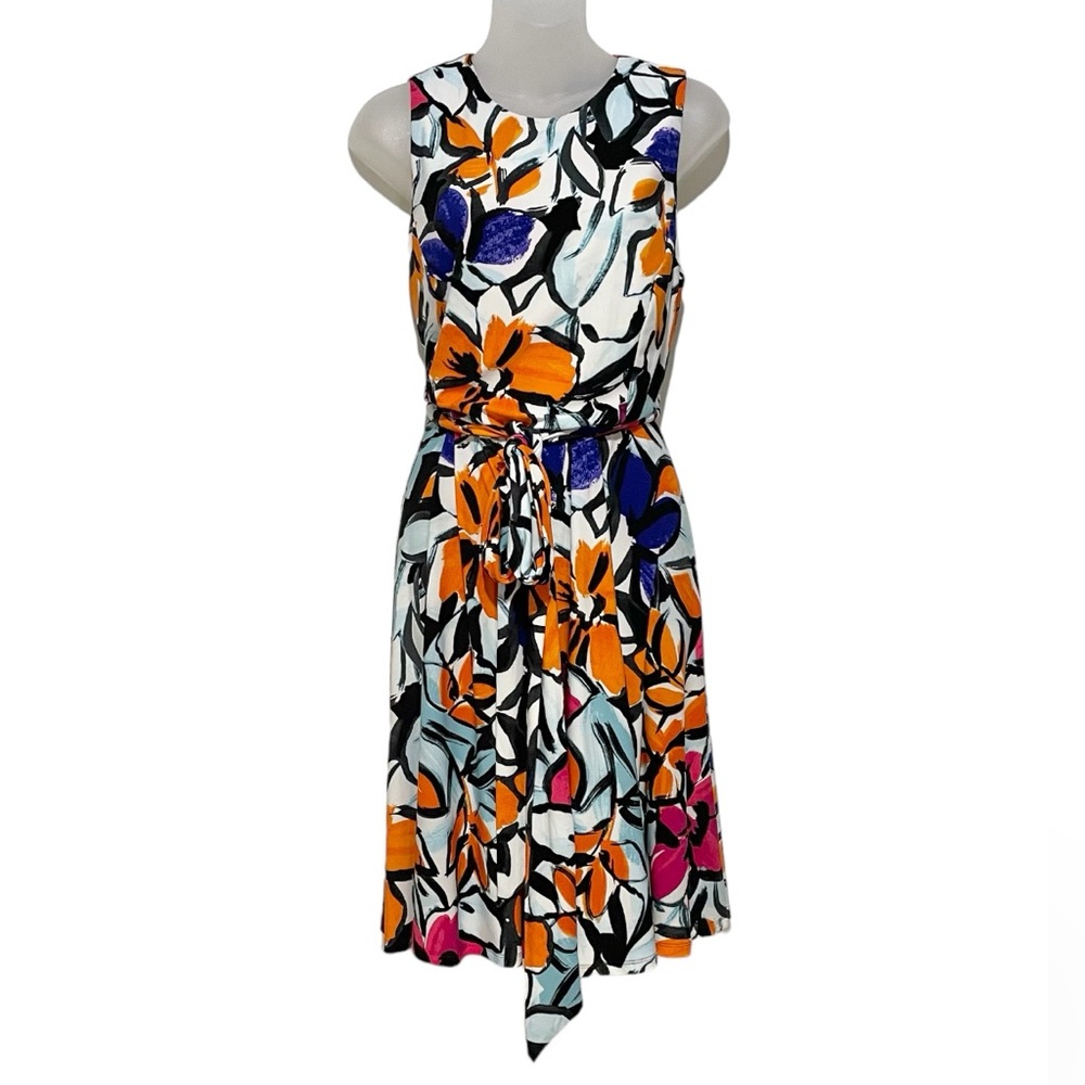 Lauren Ralph Lauren Floral Sleeveless Dress w/ Matching Tie Belt